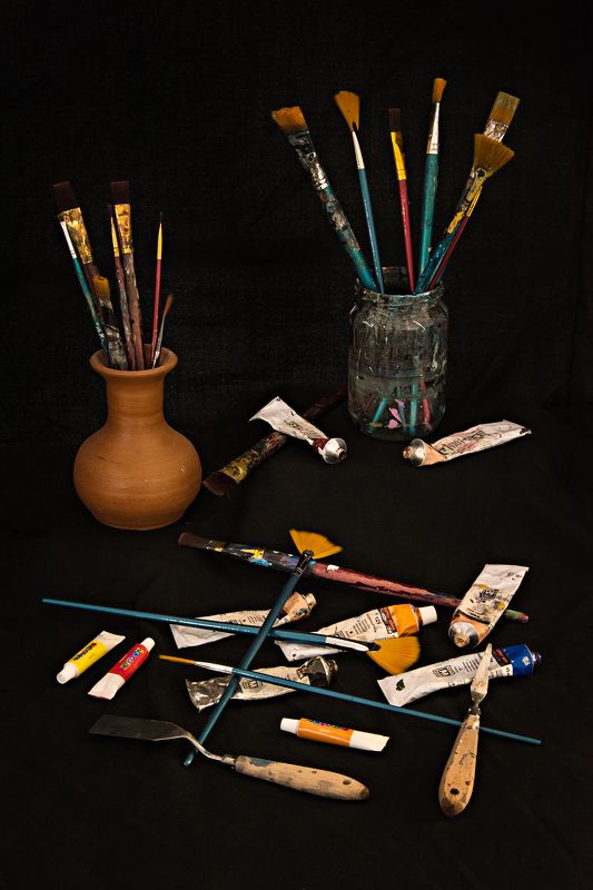 arrangement, black, close-up, color, colors, color image, composition, paintbrush, paintbrushes, photography, still life, Paintbrushes Composition фото превью