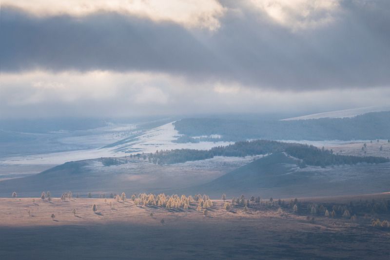 монголия, азия, осень, путешествие, степь, лиственницы, пейзаж Между осенью и зимой фото превью