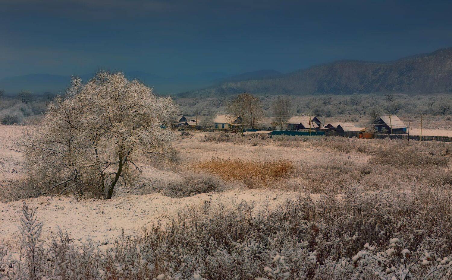 утро, приморский край, село, зима, горы, Евгений Паршуков