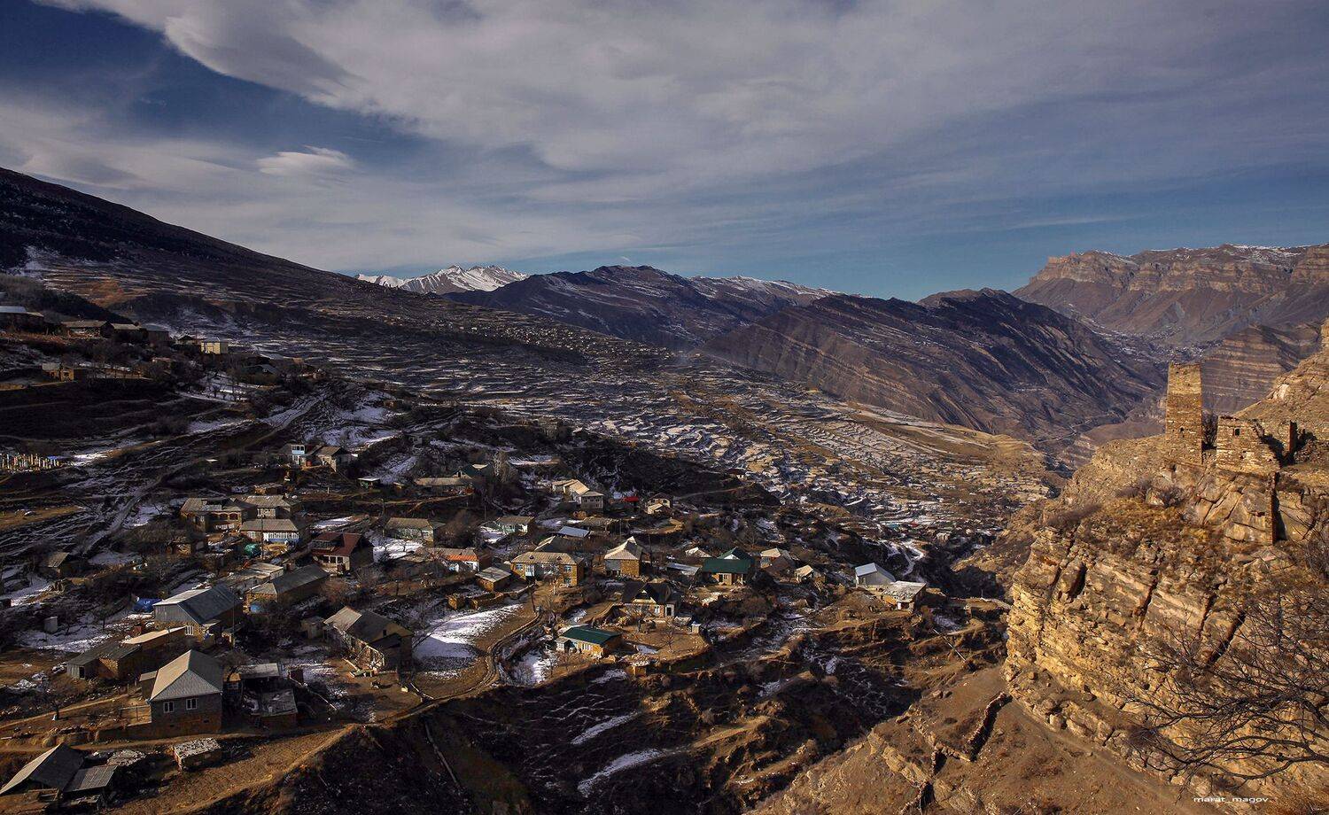 горы,кахиб,пейзаж,аул,развалины,крепость,зима,дагестан,, Magov Marat