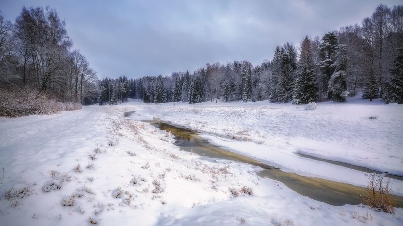 зима ноябрь вечер река снег лед В объятиях зимы фото превью