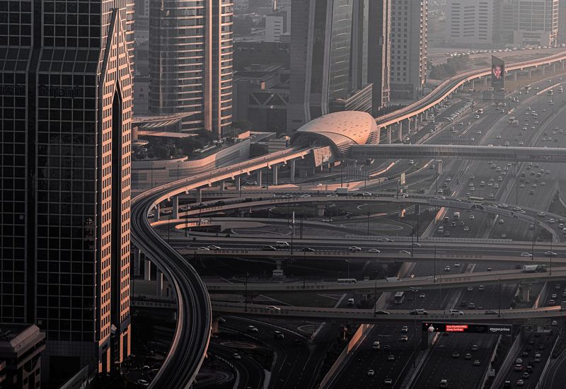 dubai, uae, city, town, road, cross road, metro, future, sunset Futuristic city landscapes of Dubai фото превью