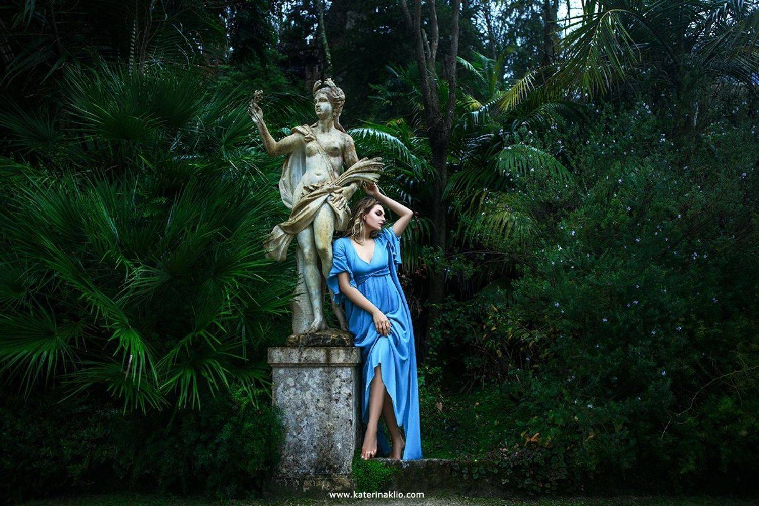 raindrop, garden, fall, sleep, blue, nature, stone, rocks, woman, model, beautiful, Катерина Клио