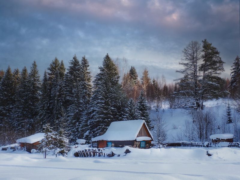 сибирь, кузбасс, майзас, деревня, зима, мороз, кузнецкий алатау Зимний вечер фото превью