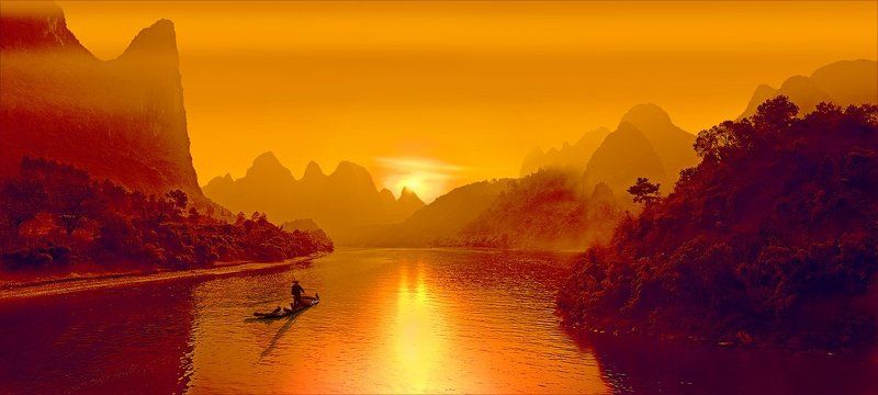 Рыбак на реке Ли фото превью