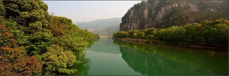 китай,наньси,панорама,река,путешествия,пейзаж,утро Тихое утро зелёной реки фото превью