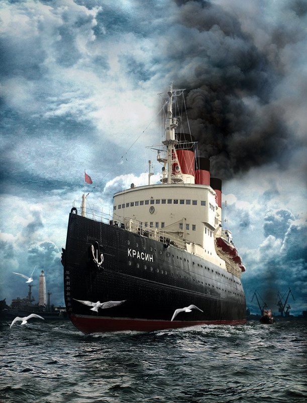 вода, красин, буксир, маяк, чайки, дым Красин фото превью