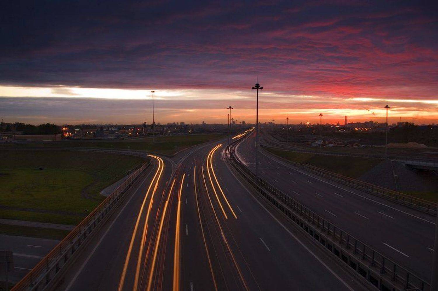 дорога, кольцевая, автомобиль, город, санкт-петербург, движение, закат, дом, трасса, скорость, облако, небо, dyadyavasya, Дмитрий Шамин