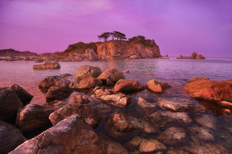 дальний восток, закат, камни, море, морские ежи, остров, полуостров гамов, японское море Бухта Орлинка. Полуостров Гамов. Дальний Восток. фото превью