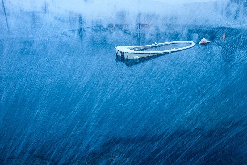 Зимний пейзаж, Лофотены, Норвегия, Снегопад Снегопад фото превью