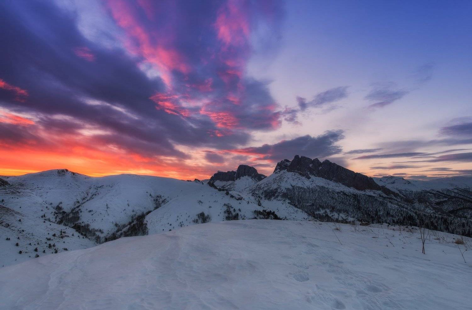 горы , кавказ, февраль, 2015 , ачешбок , рассвет ., ФЁДОР