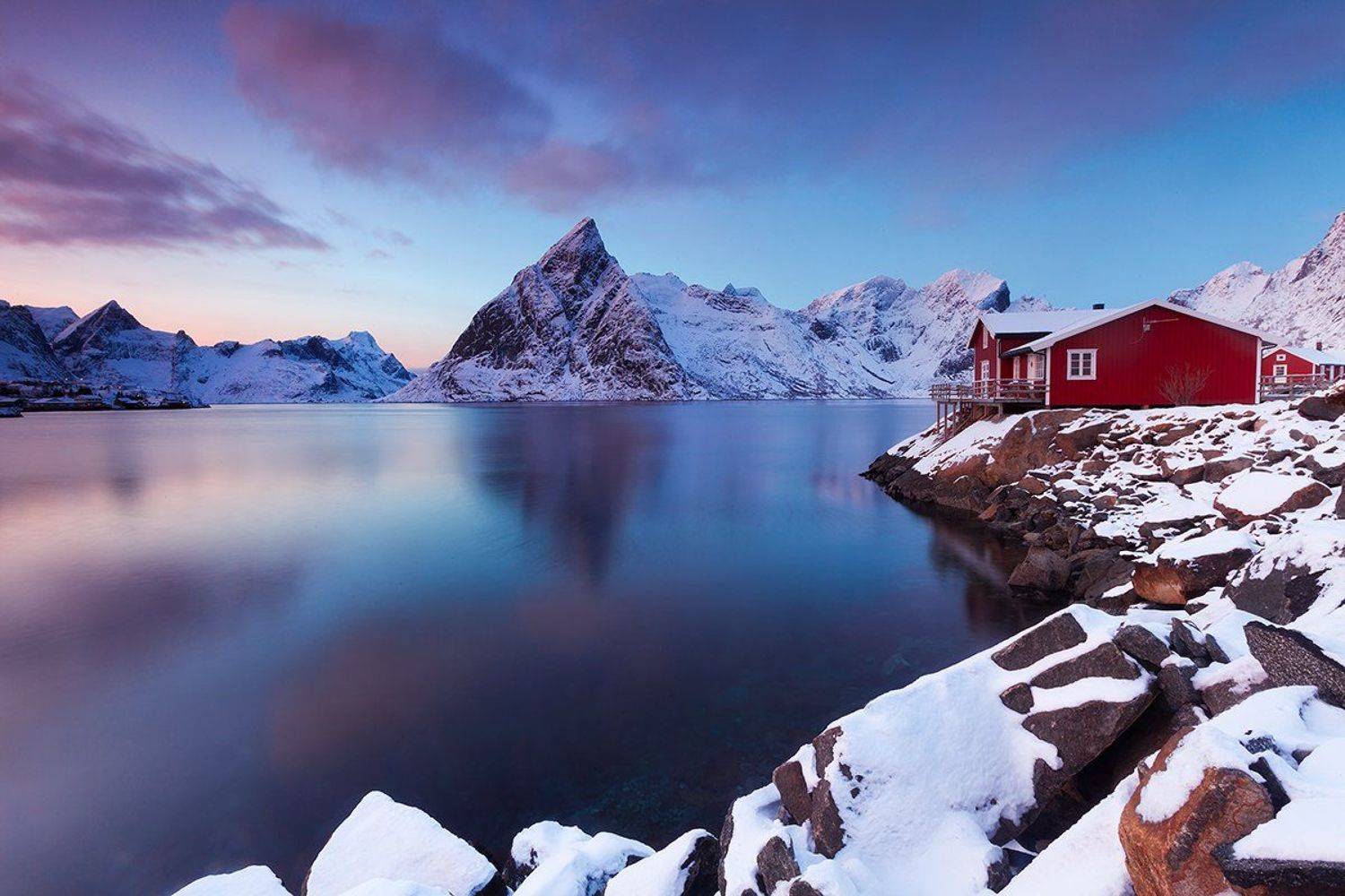 Зимний пейзаж, Лофотены, Норвегия, Рейне, Вадим Балакин