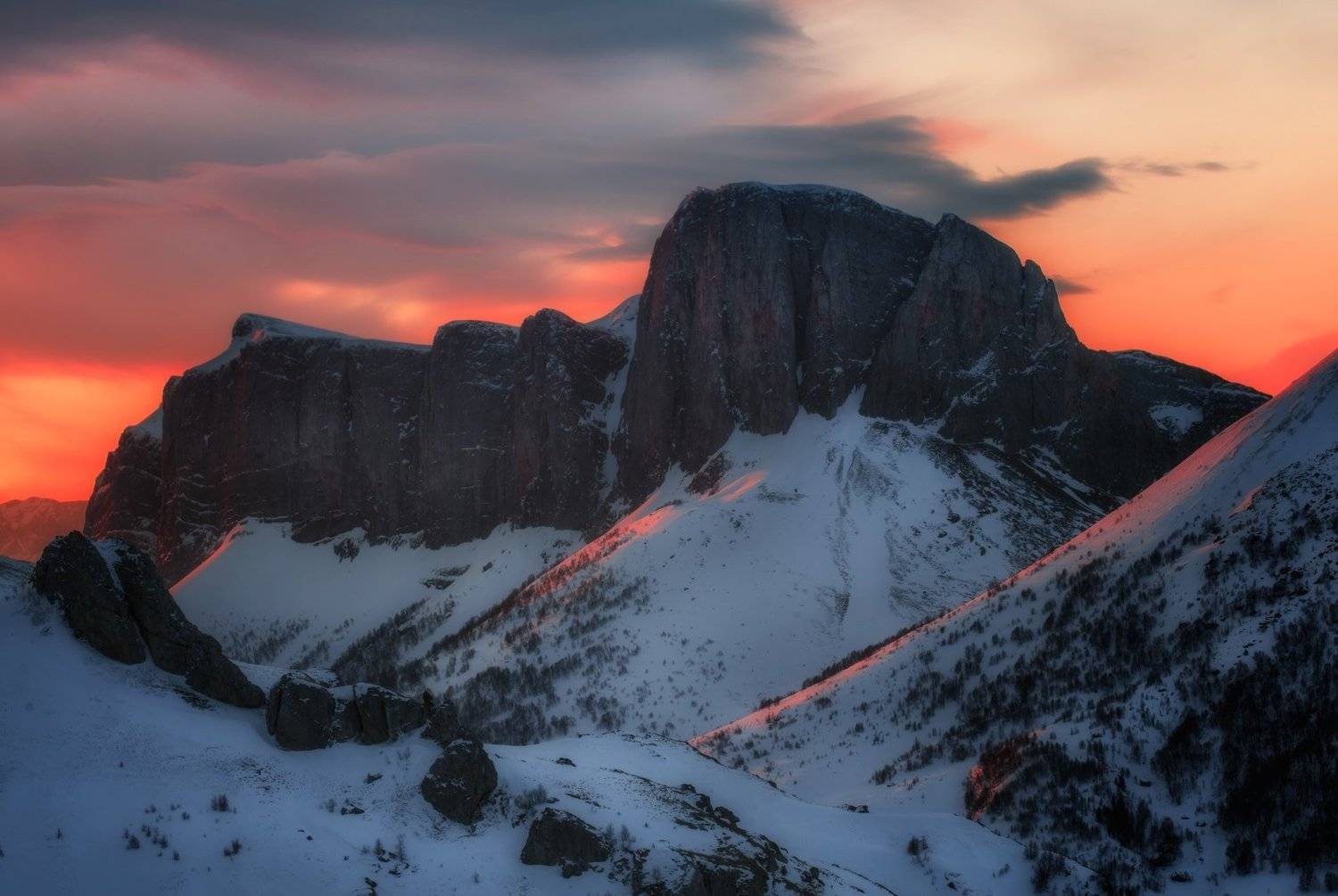 горы , кавказ, февраль, 2015 , ачешбок , рассвет ., ФЁДОР
