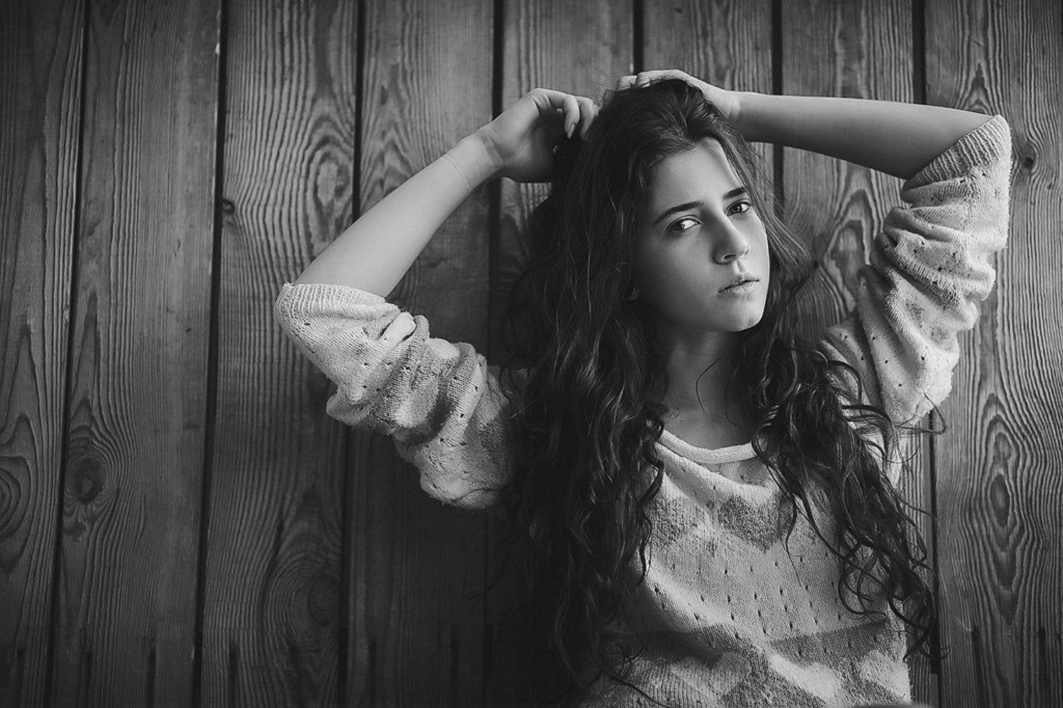 волосы, девушка, чб, Дмитрий Душаков