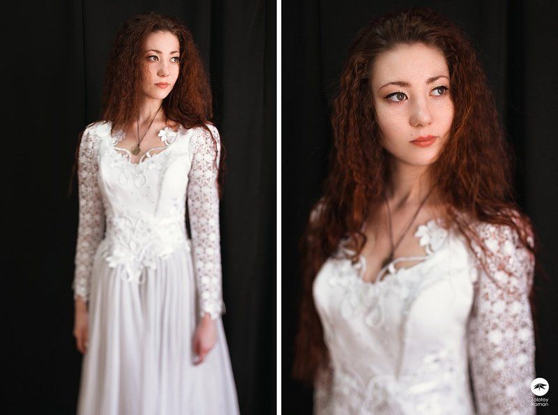 8марта, Белое, Весна, Взгляд, Девушка, Кудри, Кулон, Платье, Рыжая, Студия, Цвет Саша фото превью