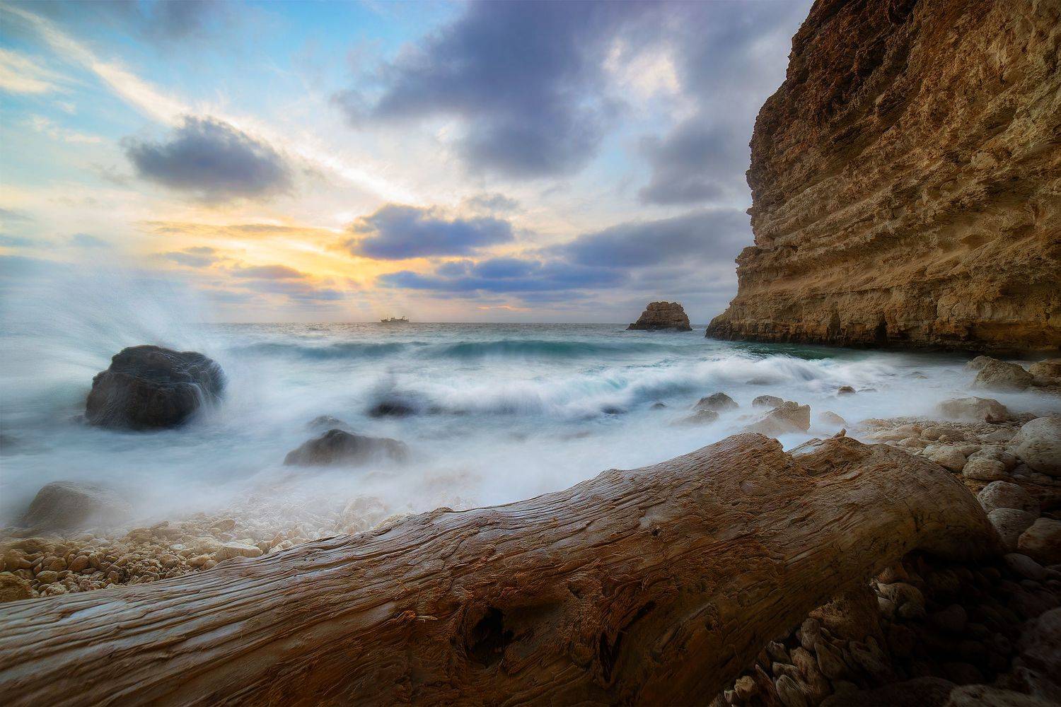 море, закат, пляж, крым, севастополь, вечер, корабль, волны, Макс