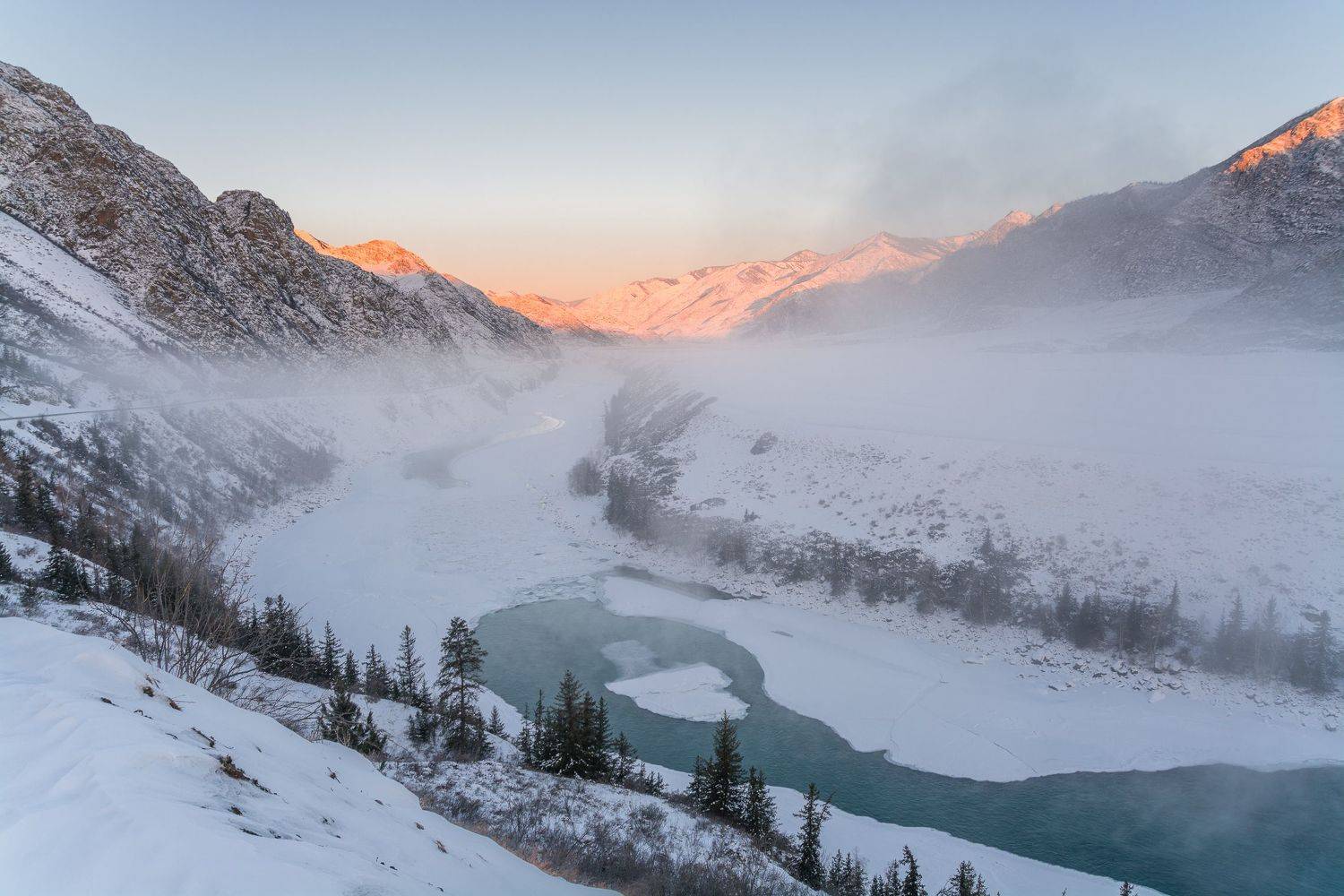 россия, горный алтай, река катунь, зима, Андрей Поляков