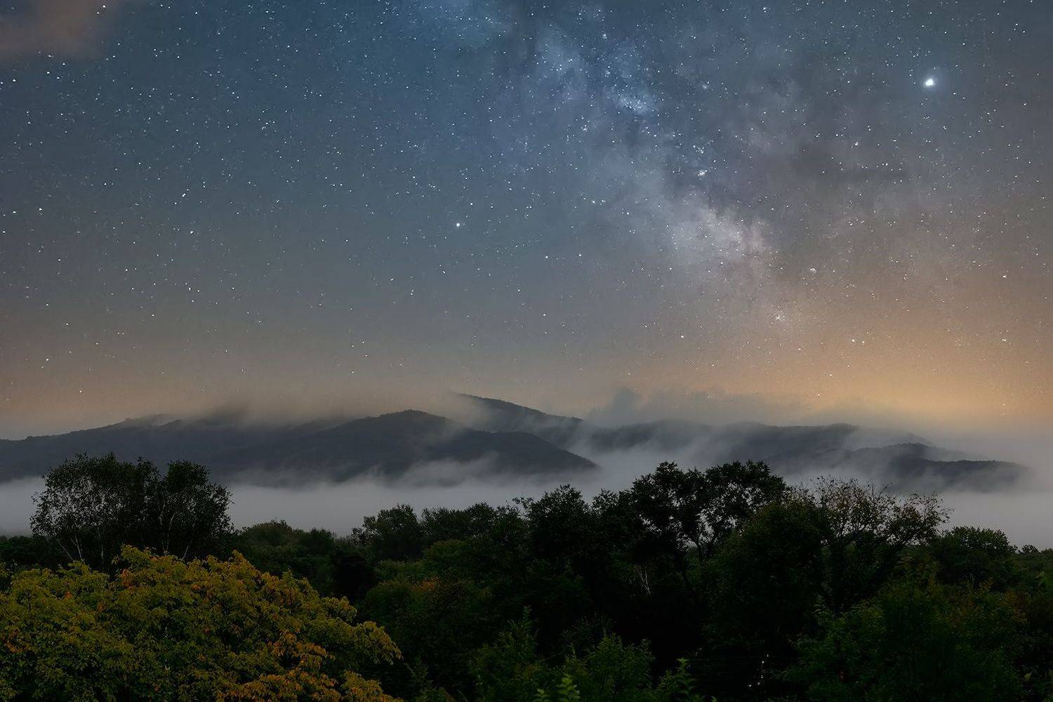 горы, звезды, небо, раннее утро, сентябрь, туман, приморский край, Евгений Паршуков