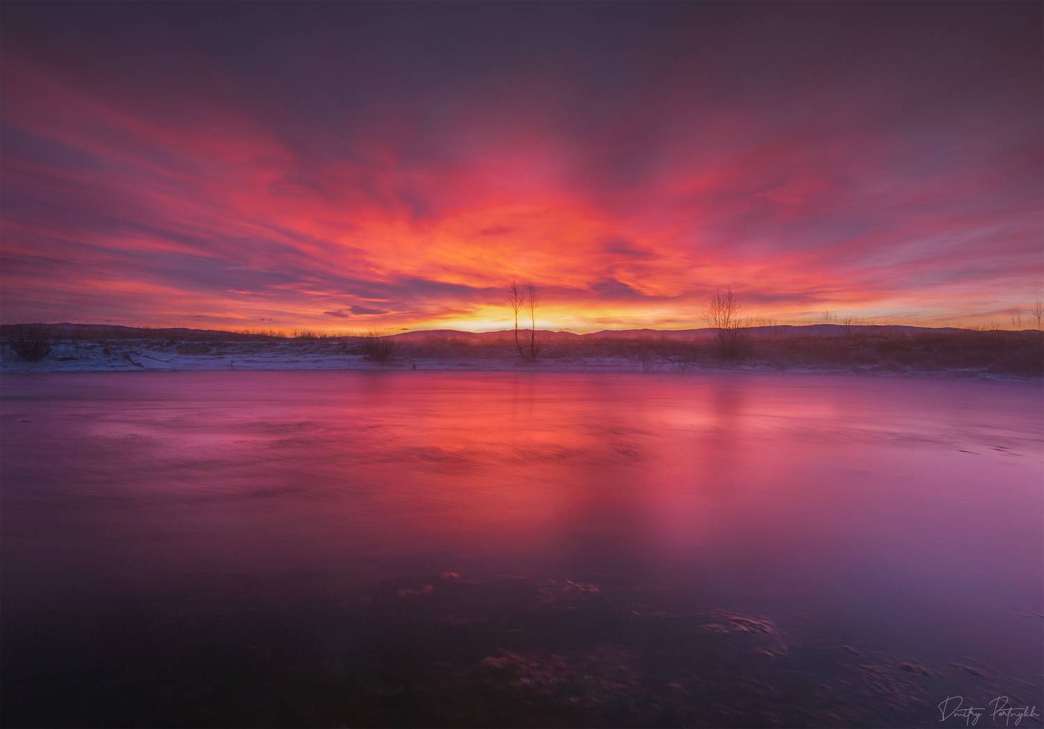 озеро, рассвет, розовый, забайкальский край, зима, sunrise, чита, вода, Портных Дмитрий