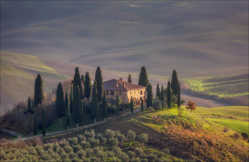 italy,san quirico d \\\' orcia,italia,туман,италия,тоскана,pienza,кипарис,toscana,осень,tuscany,cipressi,belvedere,пьенца Свет долины Валь д\'Орча фото превью