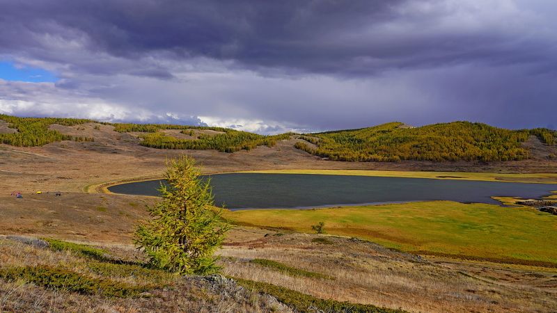 Джангысколь, озеро, пасмурно, тучи, осень, Ештыкёль, Алтай, Россия Джангысколь хмурится фото превью