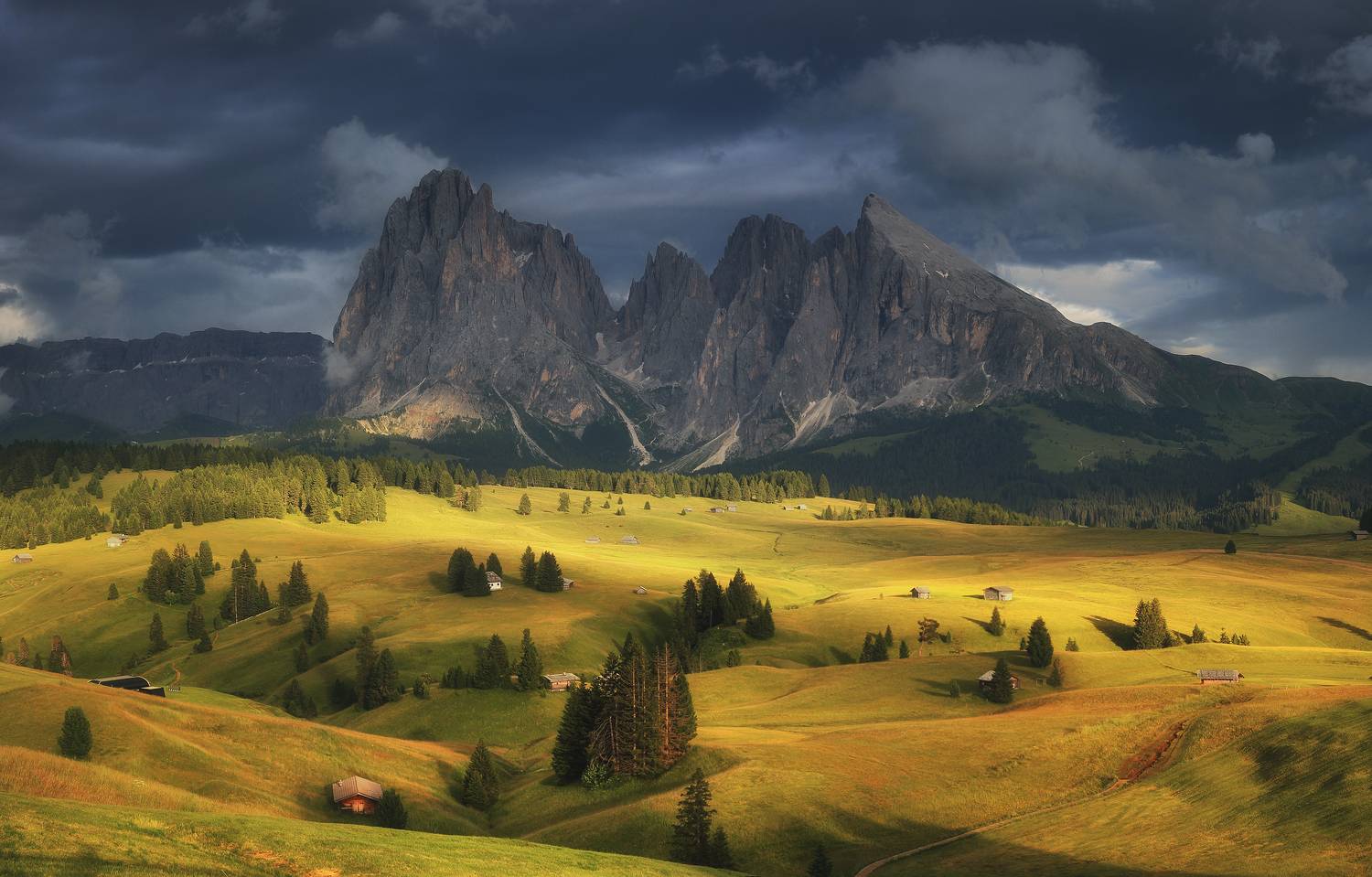 Alpe di Siusi, Seiser Alm, Dolomites, Alpe, Italy, горы, вечер, закат, панорама, лето, Евгений Матюшенков