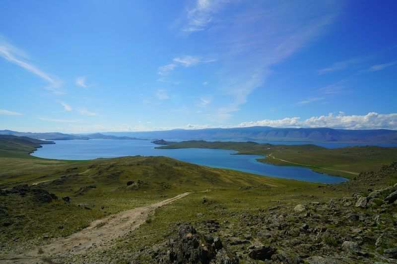 island, lake, sky, rock, nature, landscape, horizon, summer, shore, relief Olkhon фото превью