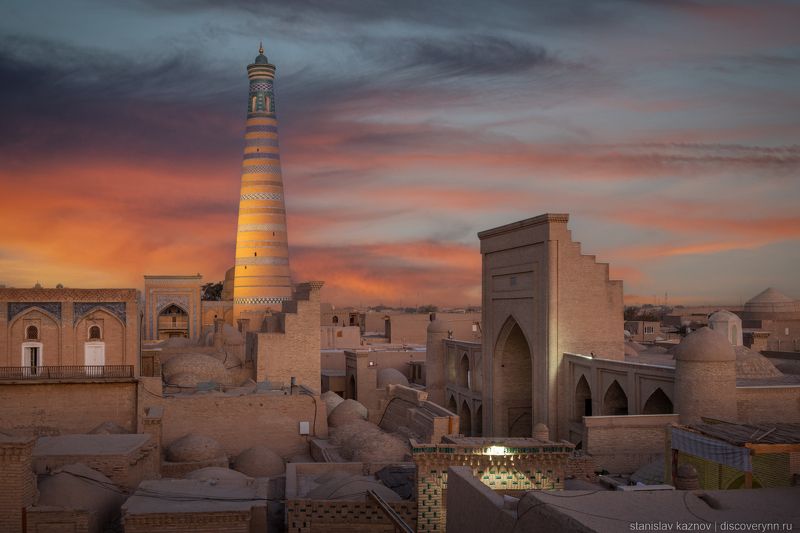 узбекистан, архитектура, минарет, хива, uzbekistan, xiva Раннее утро в Хиве фото превью