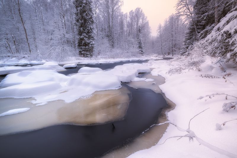 река зима декабрь снег мороз лед ель холод иней Ледяные кружева фото превью