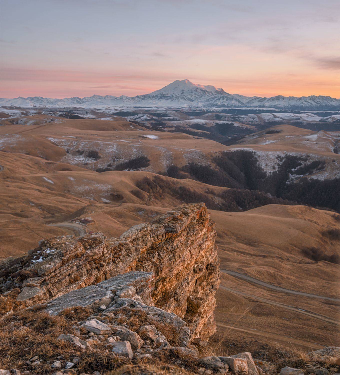 карачаево-черкесия, перевал, гум-баши, эльбрус, вечер, декабрь, Мысливцев Николай