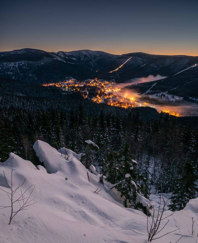 spindleruv mlyn,night,snow,winter,mountains,czech Night in Špindlerův Mlýn фото превью