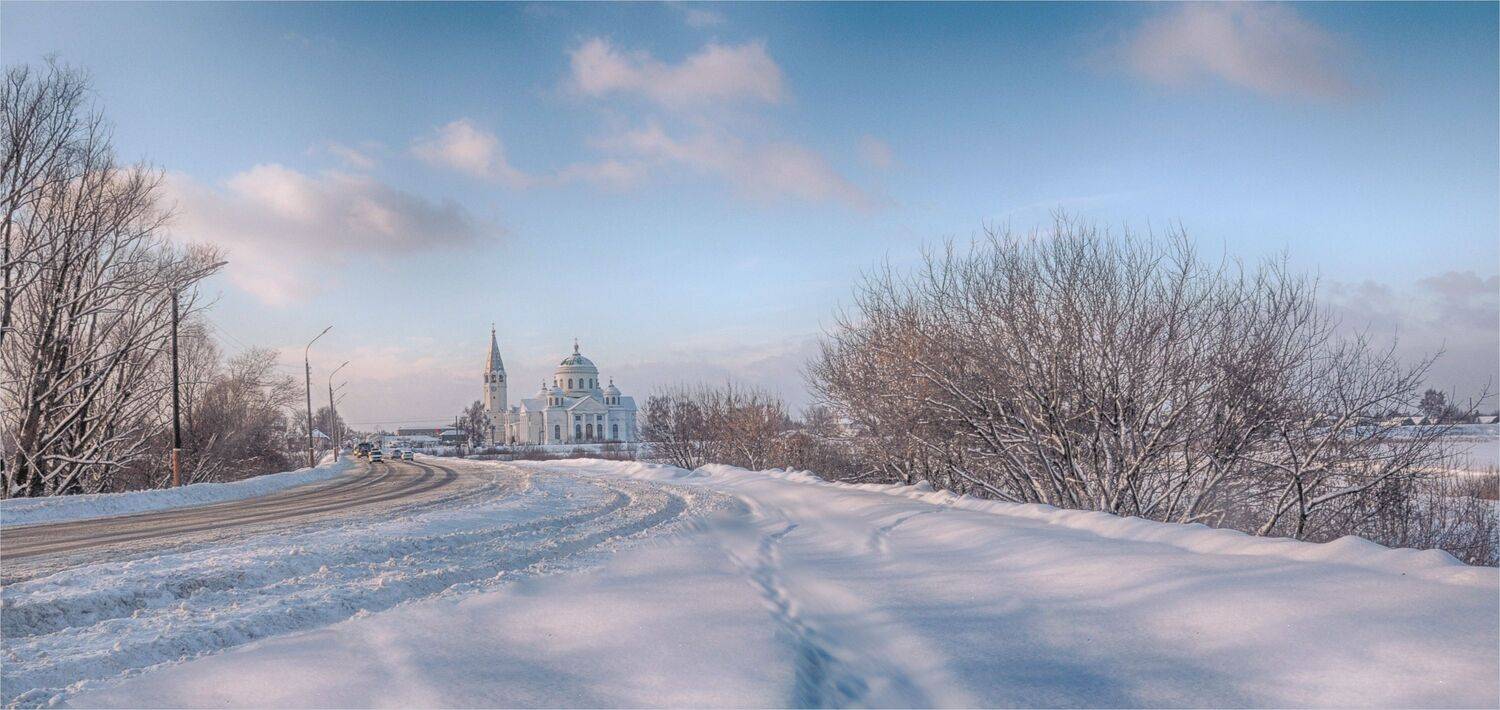 дорога церковь колокольня снег, Вера Петри