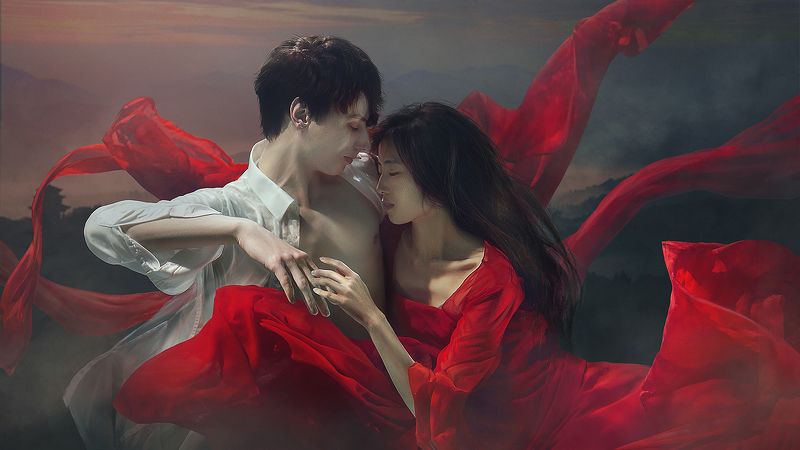 red, woman, fantasy, beauty, underwater, water,  Mulan фото превью