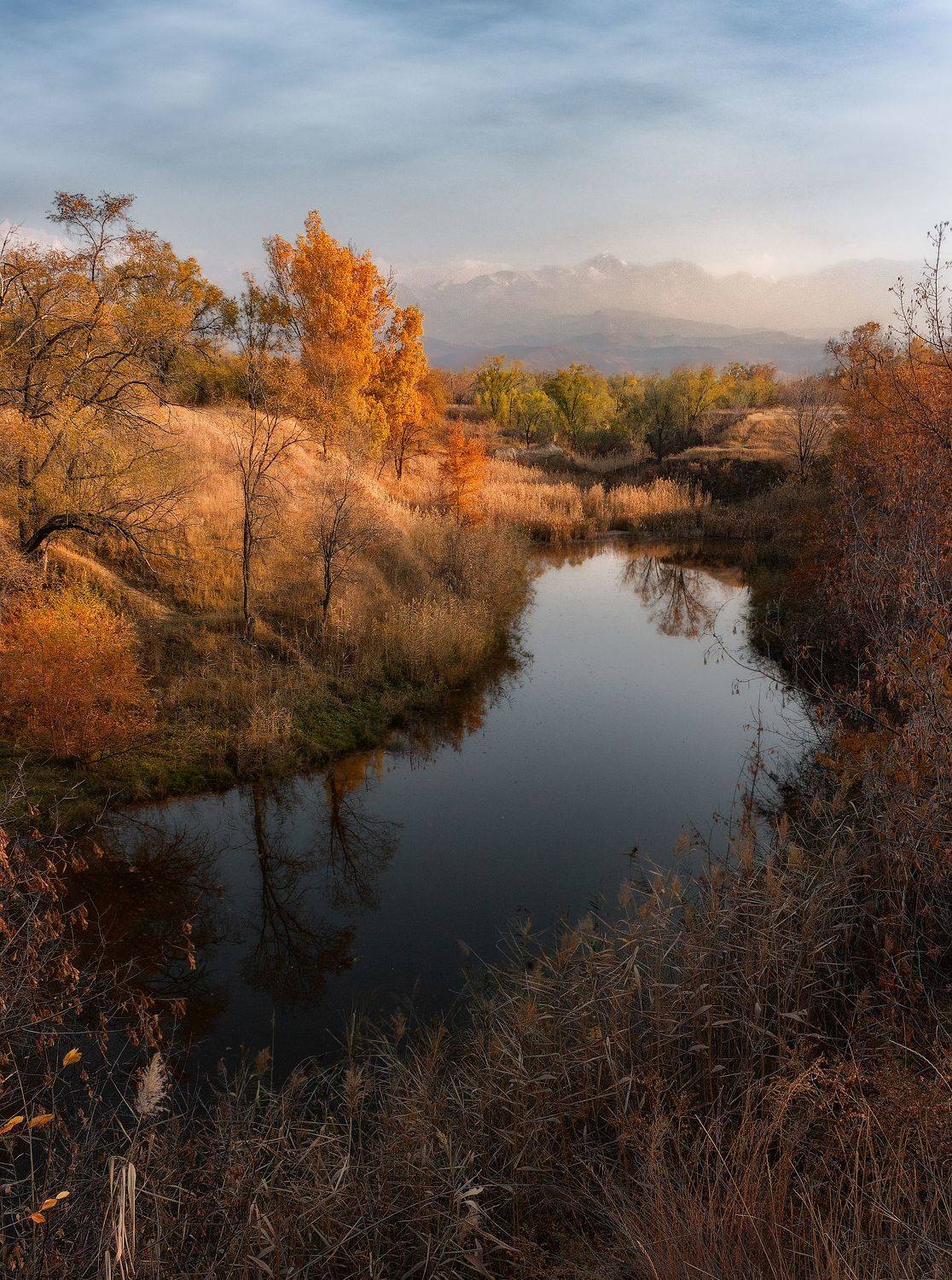 пейзаж, осень, озеро, горы, цвет, свет, природа, небо, облака, вечер, Еремеев Дмитрий