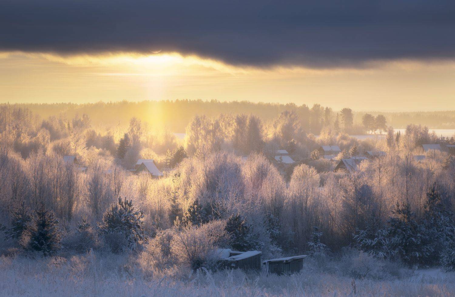 зима свет снег тучи вечер закат деревья, Сергей Буторин