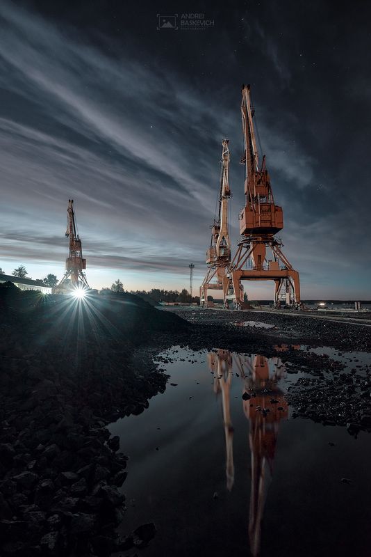 ночь, порт, кран  фото превью