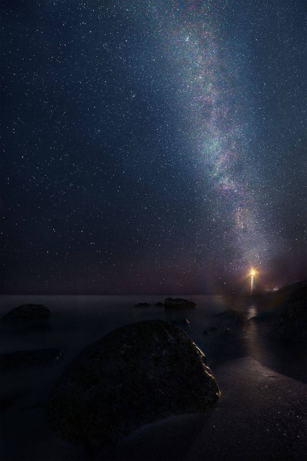море, пейзаж, звезды, млечный путь, небо, ночь, крым, севастополь, маяк, Макс Яковенко