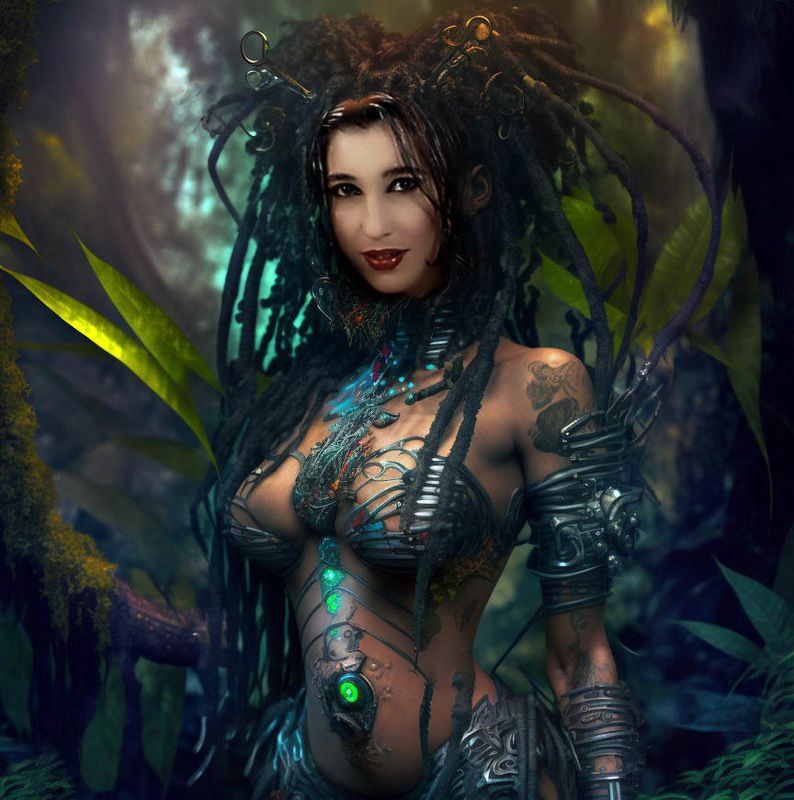 cosplay, косплей, фотомонтаж, коллаж, 	фотошоп, creative, photoshop, война, erotic, girl, nude, арт, арт-ню, девушка, модель,  обнаженная, фотомодель, фотосессия, эротика, body-art, nude-art-photo, 35-мм-плёнка, славянская-гейша Лесная нимфа из диких джунглей фото превью