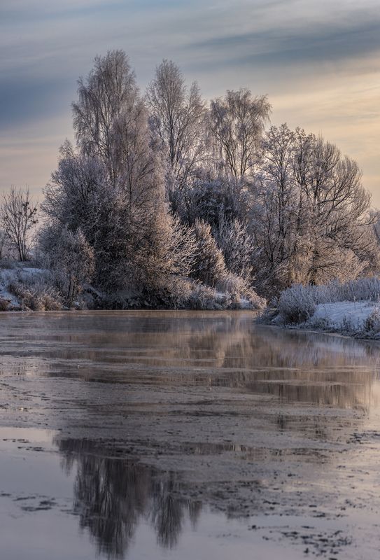 река, снег, зима Вечереет фото превью
