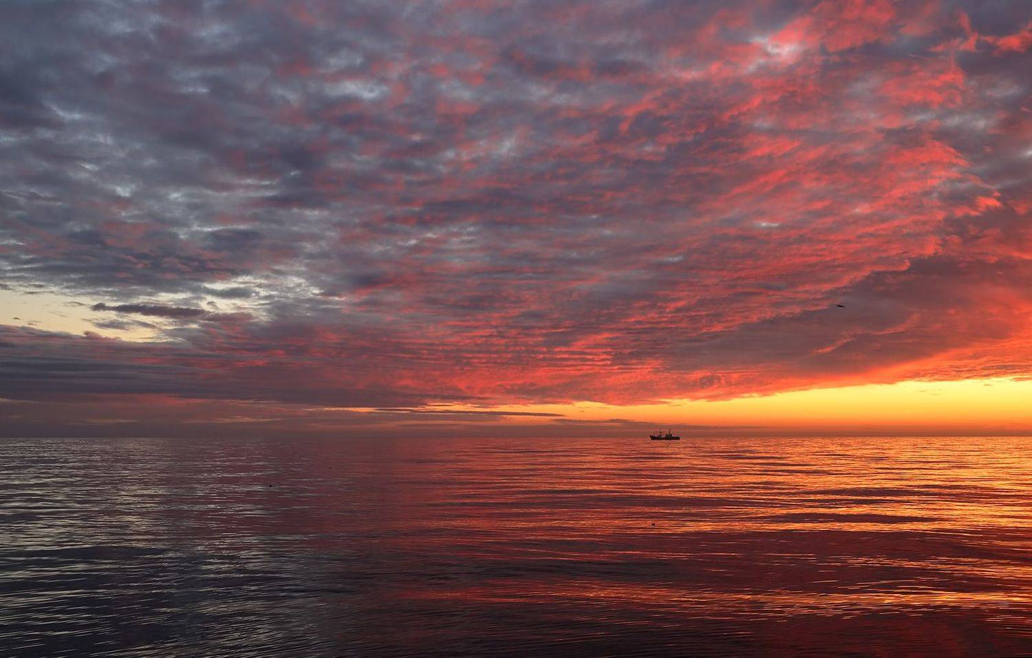 вечер, волны, закат, лето, охотское море, судно, Евгений Паршуков