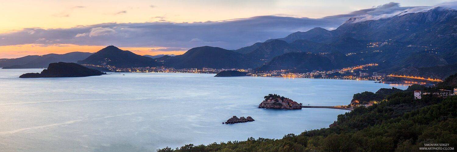 Адриатика, Будва, Вечер, Европа, Закат, Море, Остров, Святой стефан, Черногория, Симонян Сергей