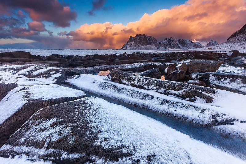 Зимний пейзаж, Лофотены, Морской пейзаж, Норвегия, Пейзаж Шторм идет фото превью