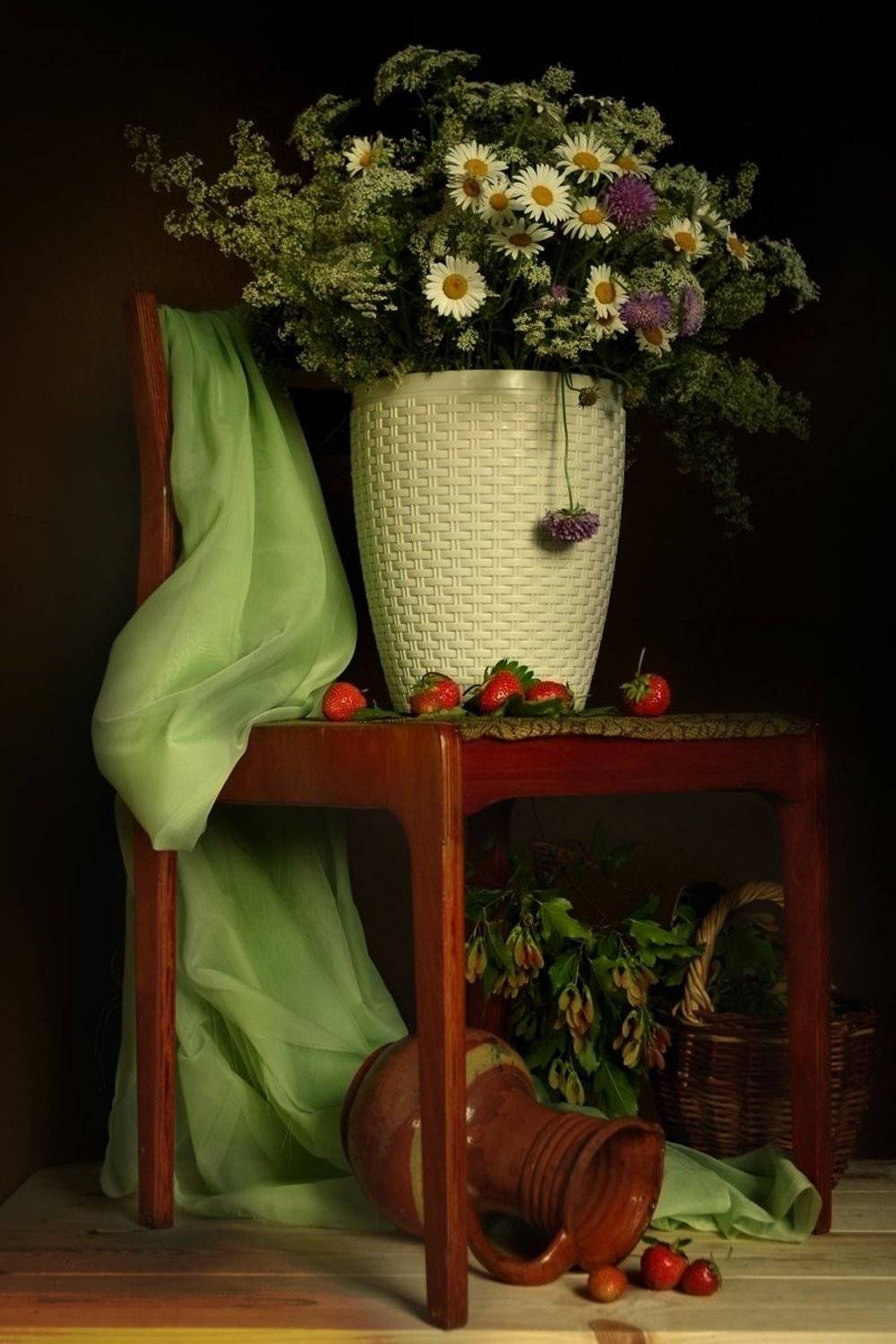 Букет полевых цветов, Букет ромашек, Клубника, Вера Павлухина