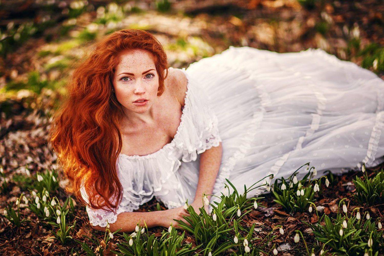Весна, Веснушки, Девочка, Подснежник, Портрет, Портрет девушки, Рыжая, Солнце, Двояковский Илья