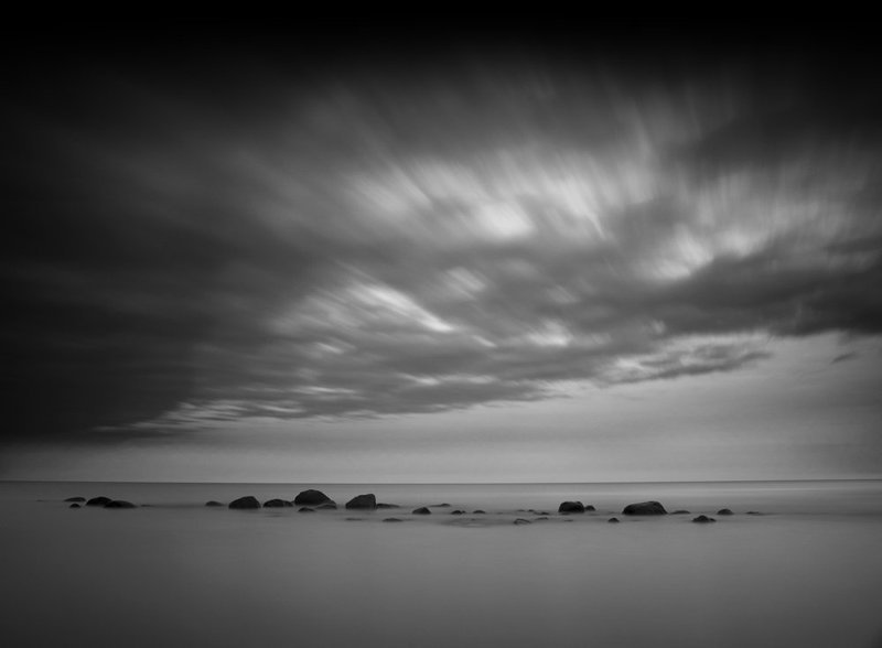 Bw, Clouds, Long exposure, Sea 80s фото превью