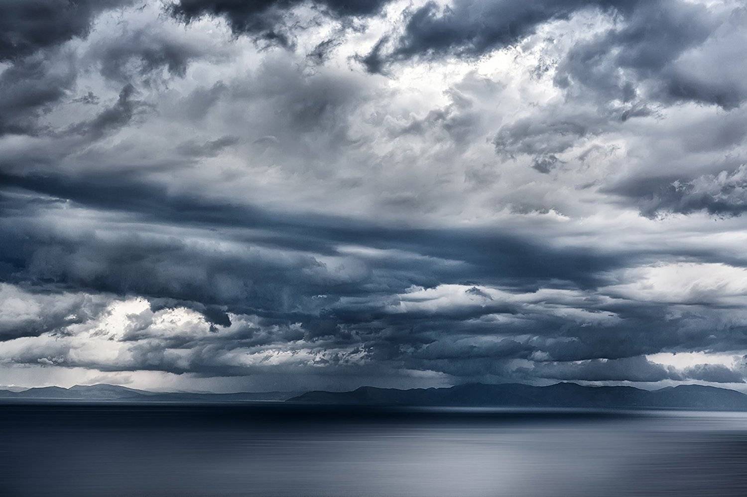 Горизонт, Горы, Греция, Море, Непогода, Облака, Пейзаж, Синий, Эгейское море, Анастасия Сак