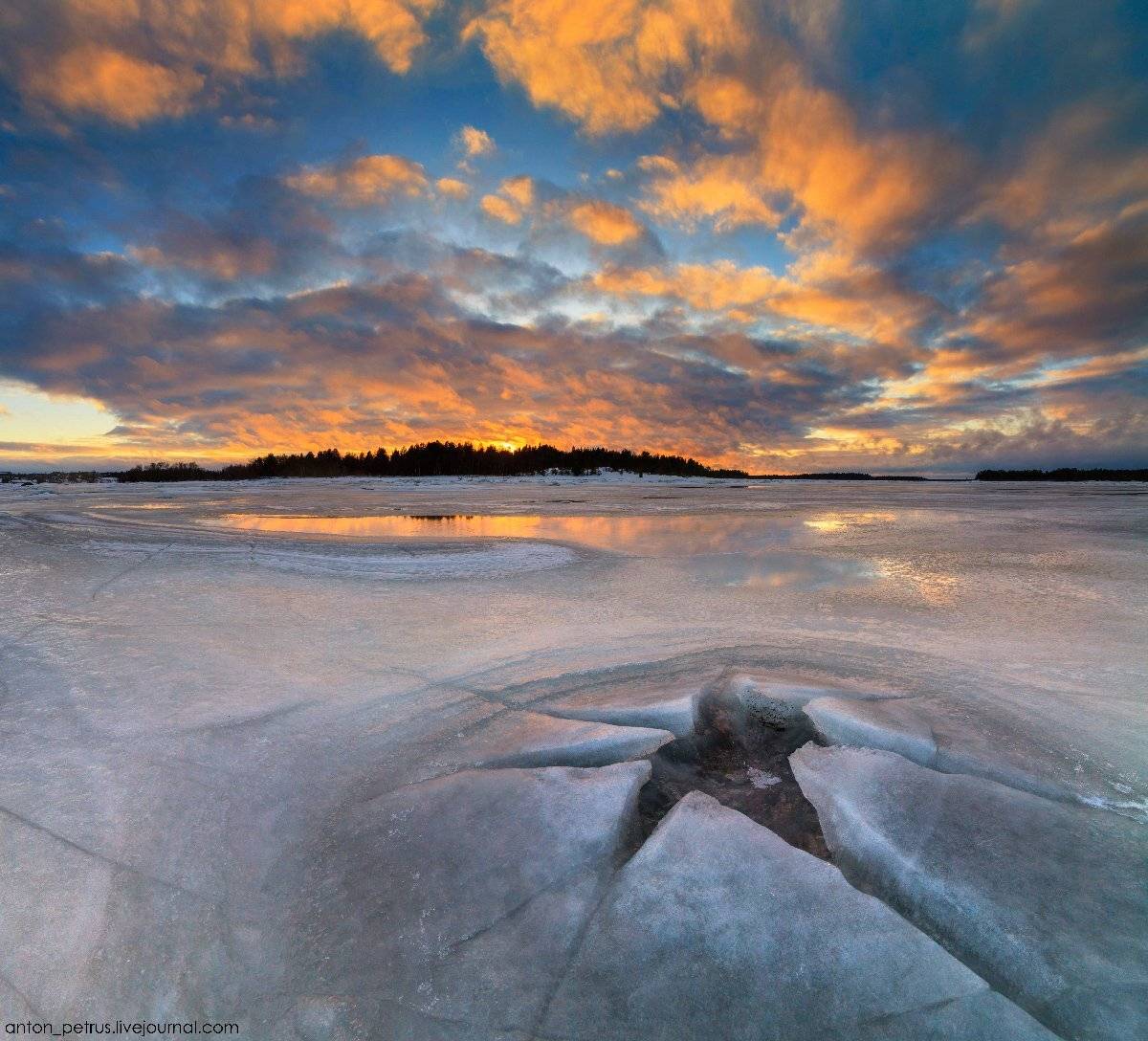 Белое море, Закат, Карелия, Лед весна, Небо, Антон Петрусь