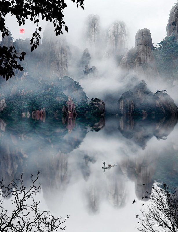 Chinese ink landscape painting фото превью