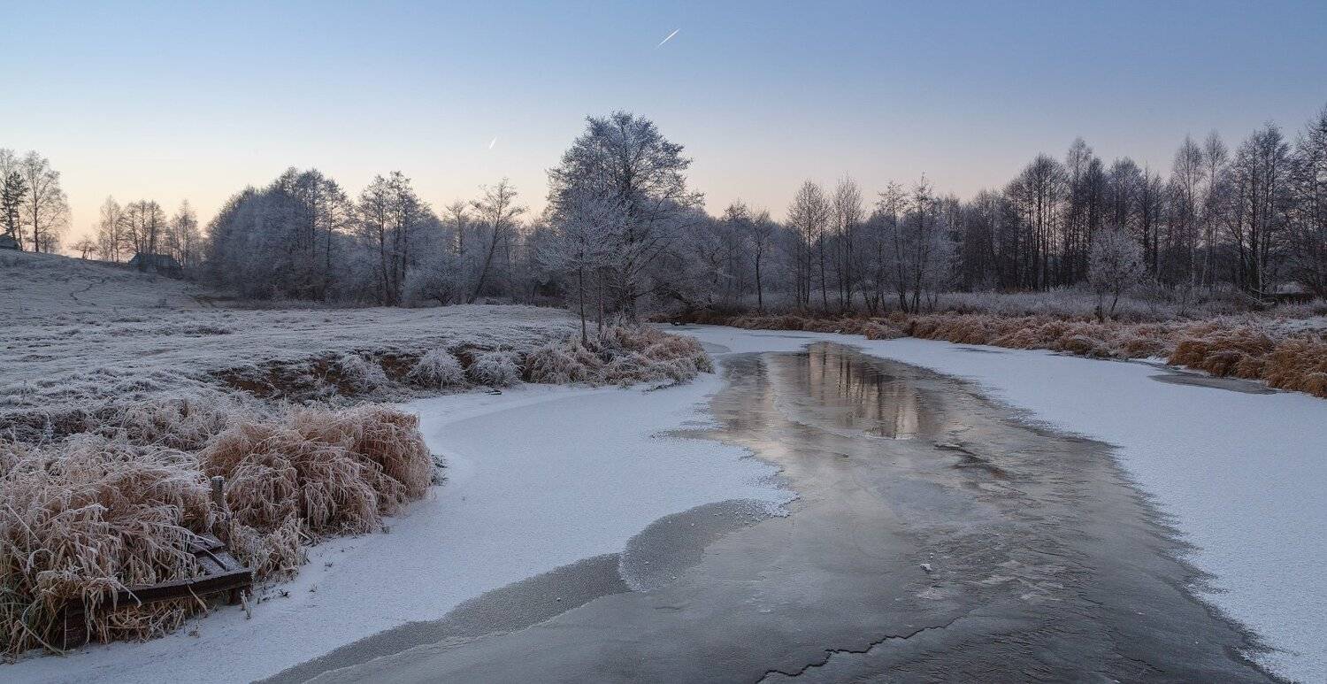 Декабрь, Закат, Зима, Иней, Лёд, Река Уша, Михаил Кушнер