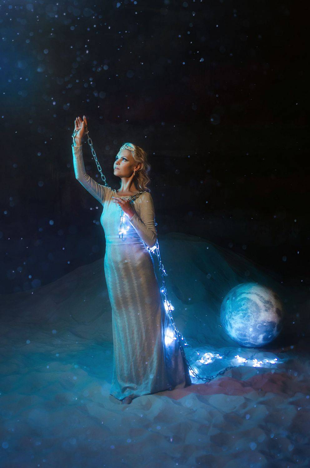 луна, девушка в белом платье, свет, фигура, Елена Аверина